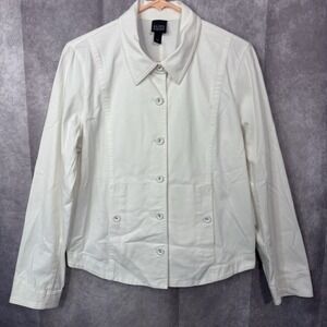 Eileen Fisher Women's Medium  White Canvas Organic Cotton Jacket Button Close